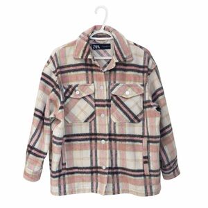 ZARA Plaid Shacket Jacket | XS | Pink Cream Grey
